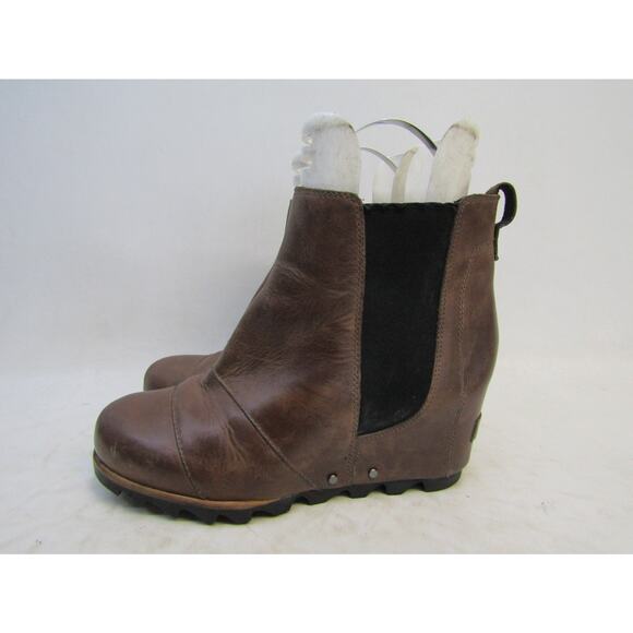 Sorel Womens Size 9 Brown Leather Ankle Wedge Fashion Boots Bootie - Picture 1 of 11